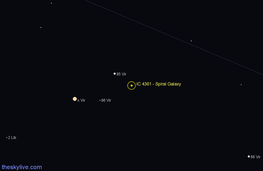 Finder chart IC 4361 - Spiral Galaxy in Virgo star