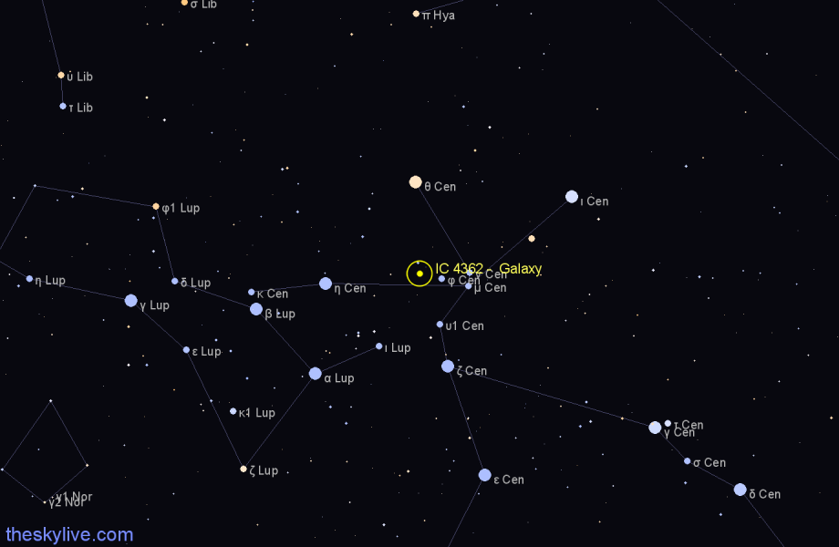 Finder chart IC 4362 - Galaxy in Centaurus star