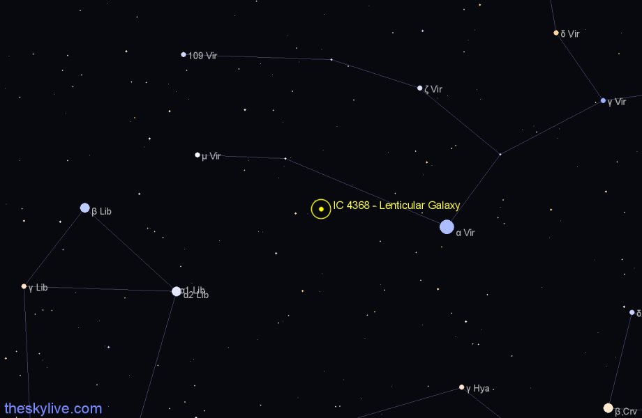 Finder chart IC 4368 - Lenticular Galaxy in Virgo star