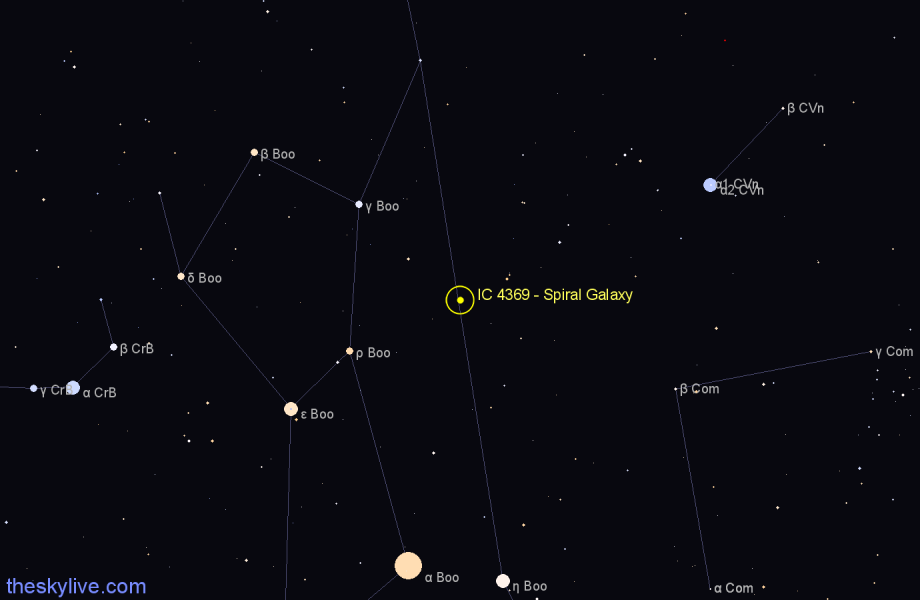 Finder chart IC 4369 - Spiral Galaxy in Canes Venatici star