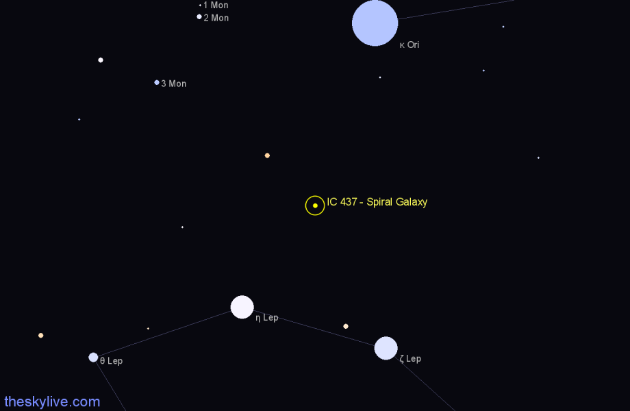 Finder chart IC 437 - Spiral Galaxy in Lepus star