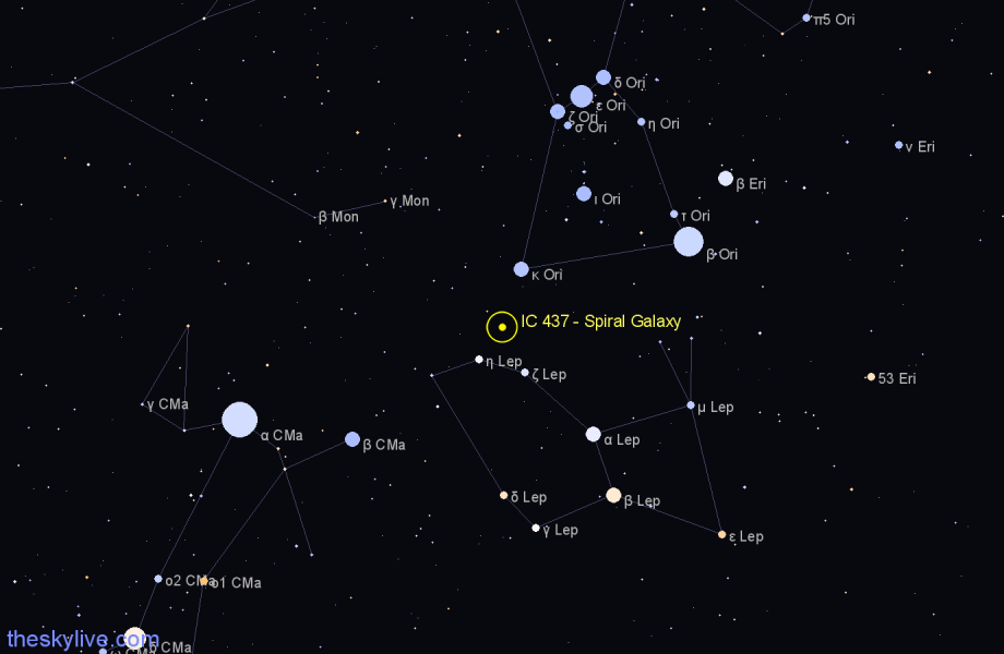 Finder chart IC 437 - Spiral Galaxy in Lepus star