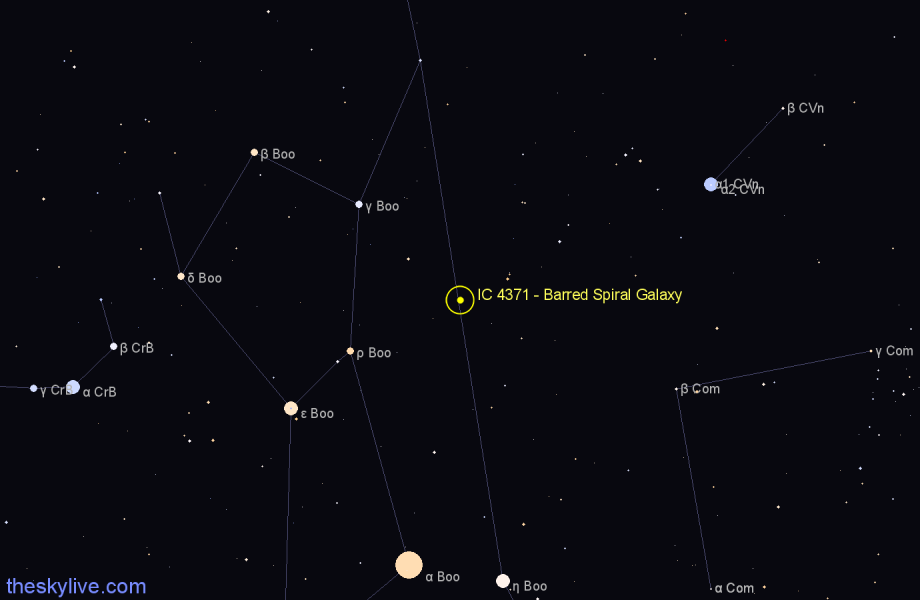 Finder chart IC 4371 - Barred Spiral Galaxy in Canes Venatici star