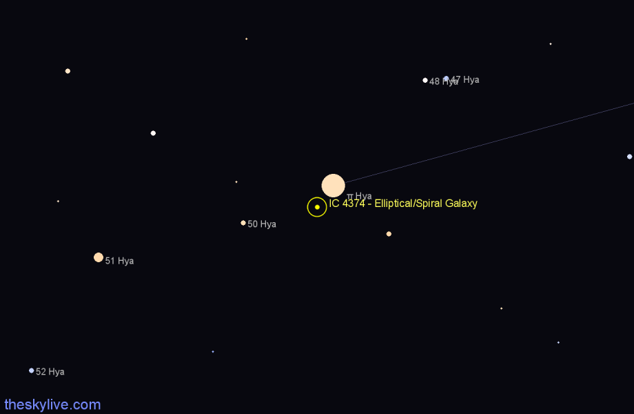 Finder chart IC 4374 - Elliptical/Spiral Galaxy in Hydra star