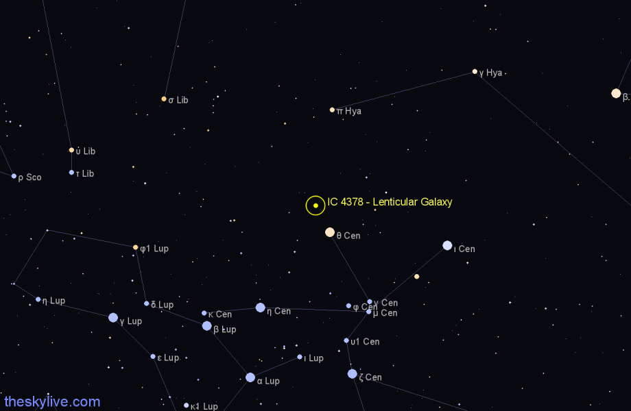 Finder chart IC 4378 - Lenticular Galaxy in Centaurus star