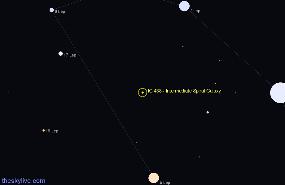 Finder chart IC 438 - Intermediate Spiral Galaxy in Lepus star