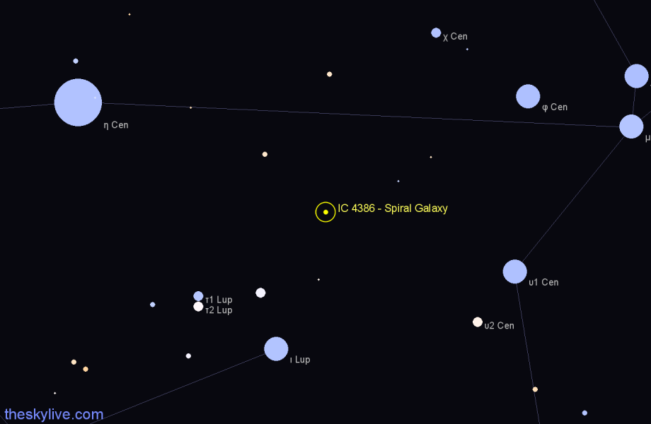 Finder chart IC 4386 - Spiral Galaxy in Centaurus star