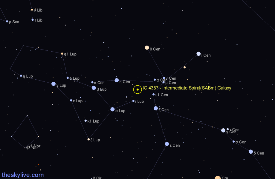 Finder chart IC 4387 - Intermediate Spiral(SABm) Galaxy in Centaurus star