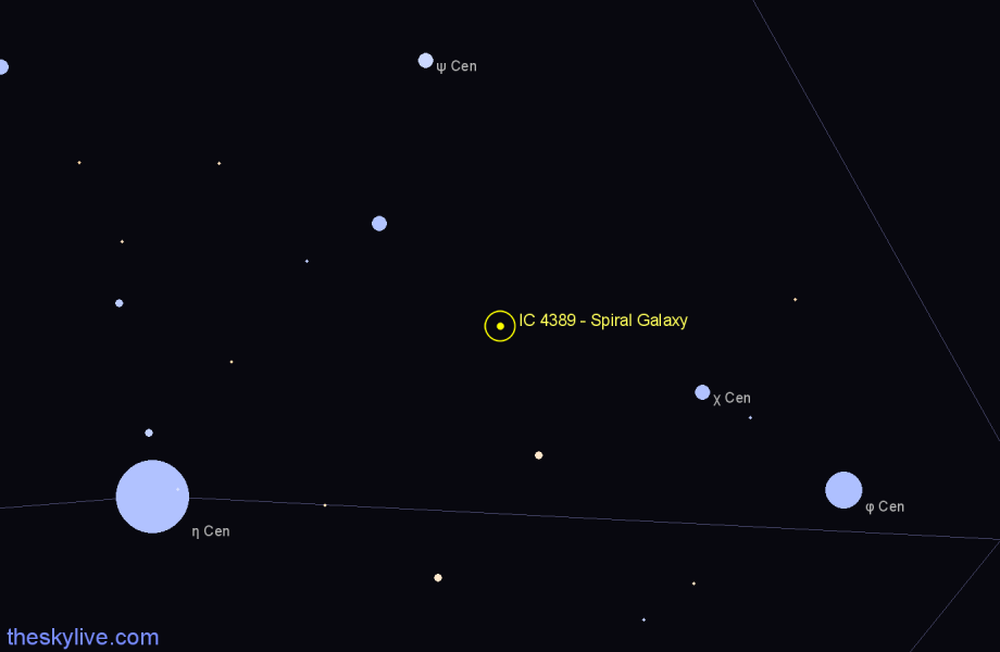 Finder chart IC 4389 - Spiral Galaxy in Centaurus star