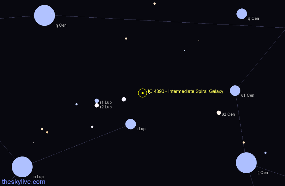 Finder chart IC 4390 - Intermediate Spiral Galaxy in Lupus star