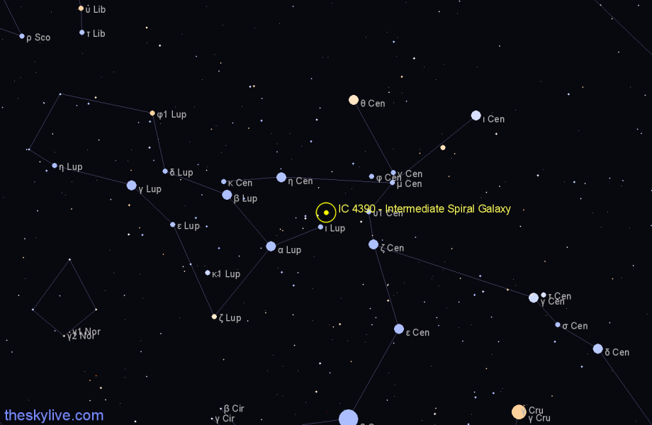 Finder chart IC 4390 - Intermediate Spiral Galaxy in Lupus star