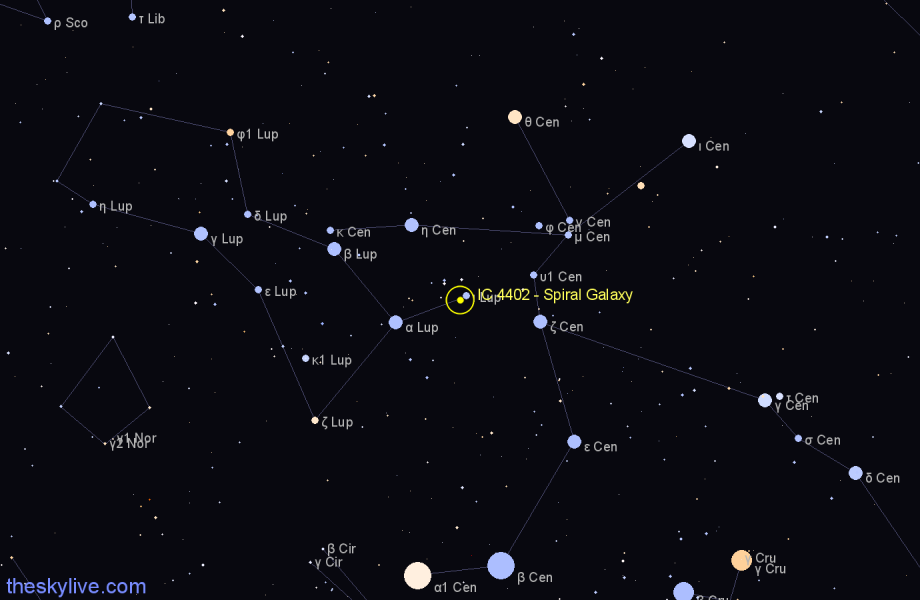 Finder chart IC 4402 - Spiral Galaxy in Lupus star