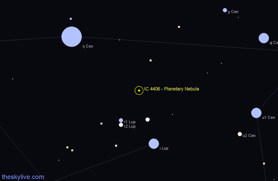 Finder chart IC 4406 - Planetary Nebula in Lupus star