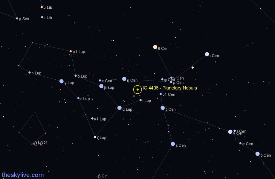 Finder chart IC 4406 - Planetary Nebula in Lupus star