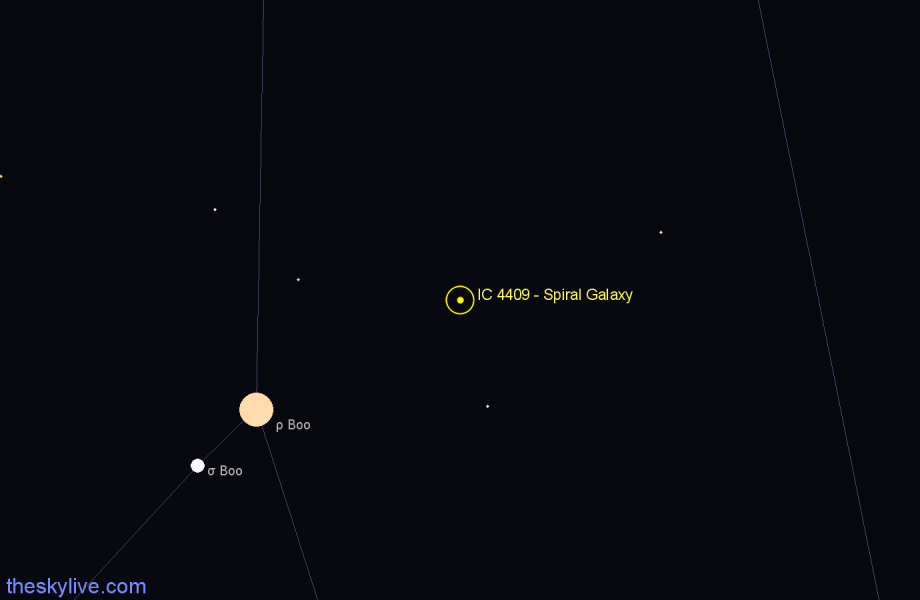 Finder chart IC 4409 - Spiral Galaxy in Boötes star