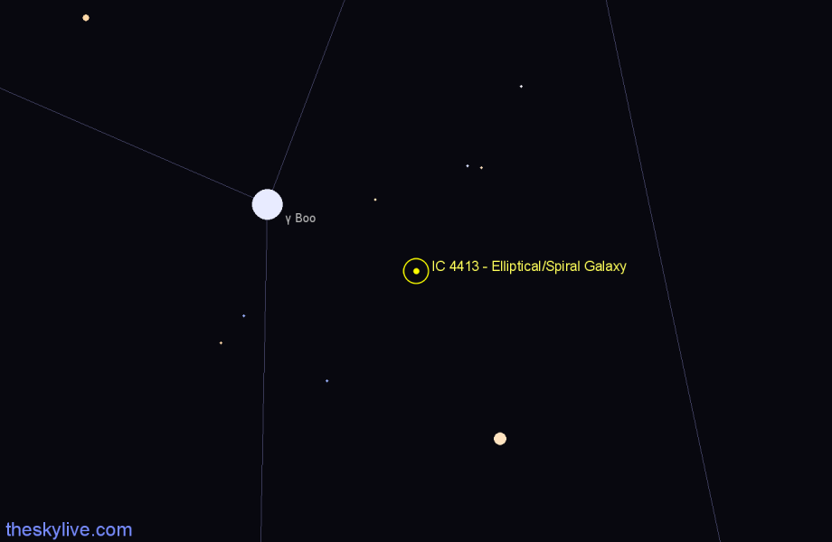 Finder chart IC 4413 - Elliptical/Spiral Galaxy in Boötes star