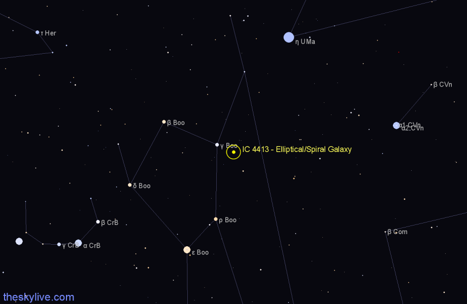 Finder chart IC 4413 - Elliptical/Spiral Galaxy in Boötes star