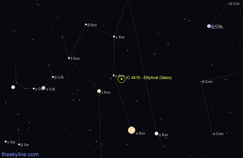 Finder chart IC 4416 - Elliptical Galaxy in Boötes star