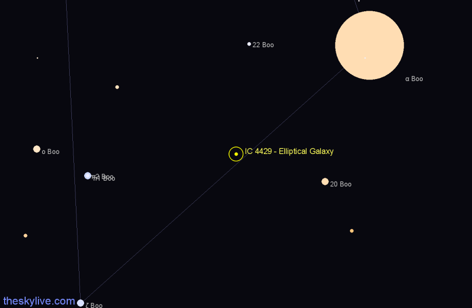 Finder chart IC 4429 - Elliptical Galaxy in Boötes star