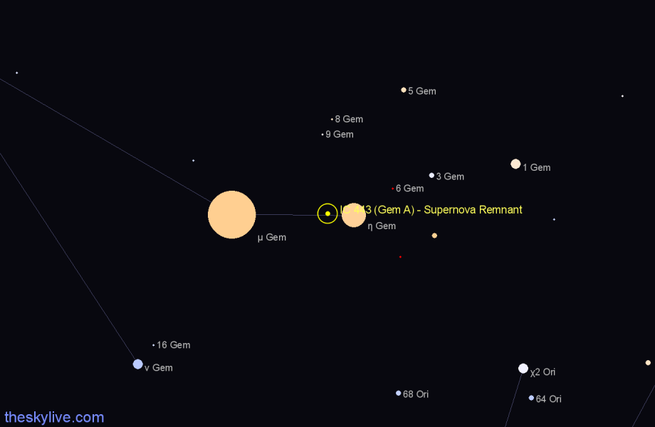 Finder chart IC 443 (Gem A) - Supernova Remnant in Gemini star