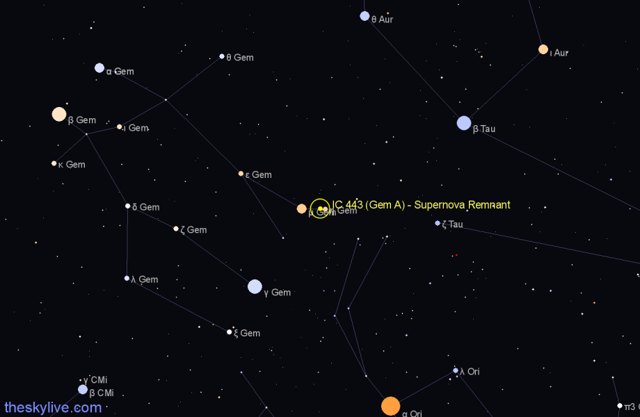 Finder chart IC 443 (Gem A) - Supernova Remnant in Gemini star