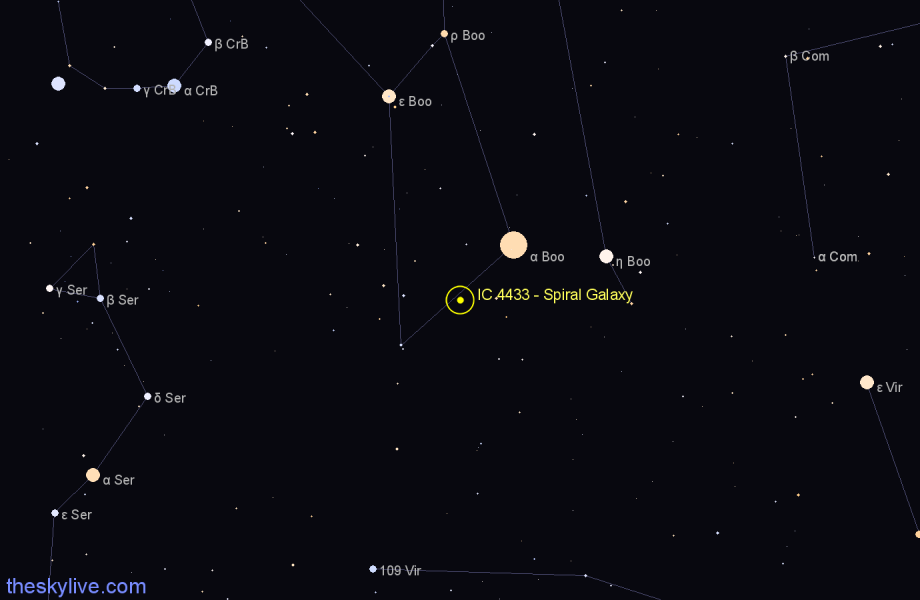 Finder chart IC 4433 - Spiral Galaxy in Boötes star