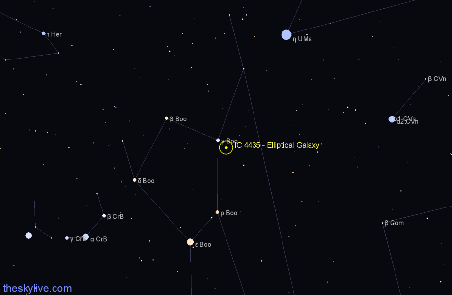 Finder chart IC 4435 - Elliptical Galaxy in Boötes star