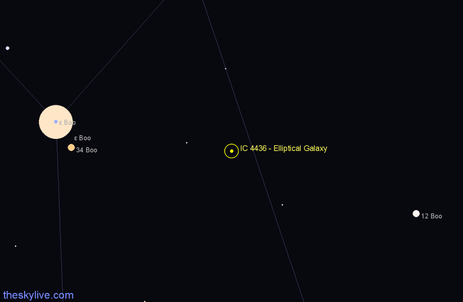 Finder chart IC 4436 - Elliptical Galaxy in Boötes star