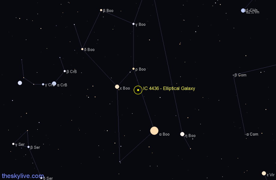 Finder chart IC 4436 - Elliptical Galaxy in Boötes star