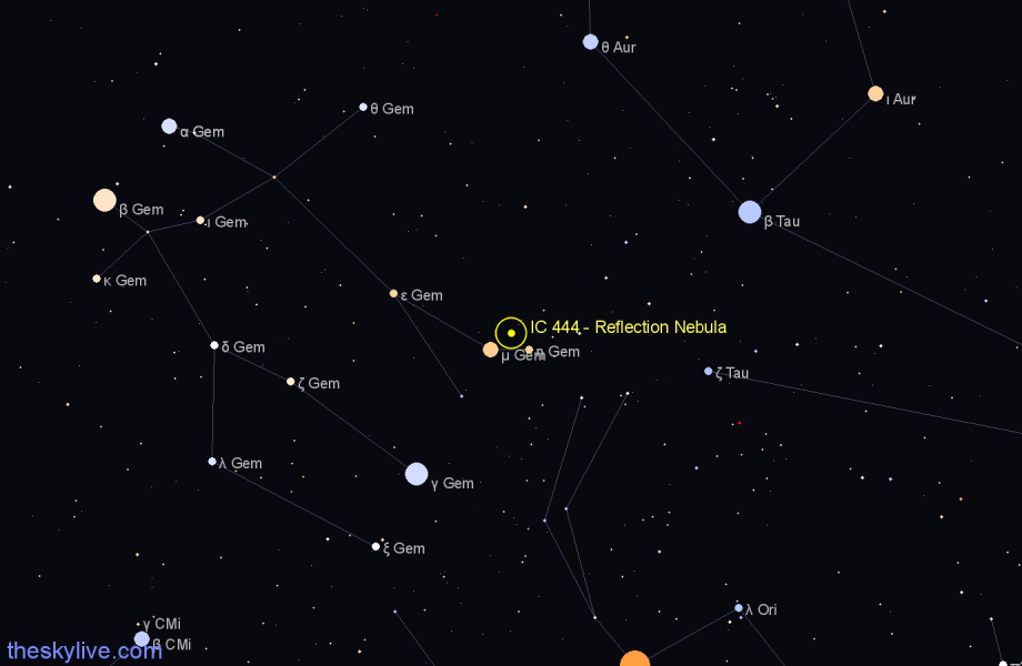 Finder chart IC 444 - Reflection Nebula in Gemini star