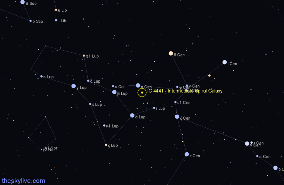 Finder chart IC 4441 - Intermediate Spiral Galaxy in Lupus star