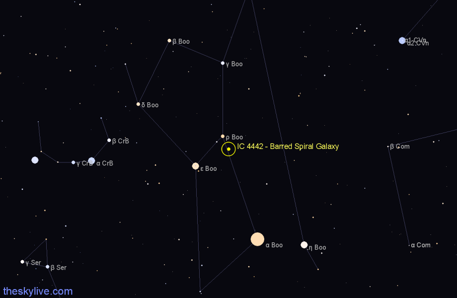 Finder chart IC 4442 - Barred Spiral Galaxy in Boötes star