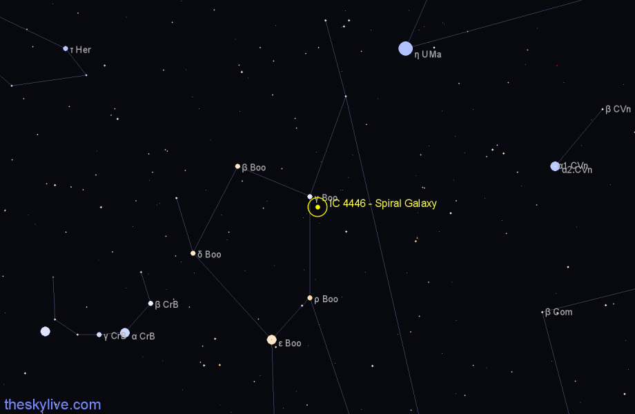 Finder chart IC 4446 - Spiral Galaxy in Boötes star