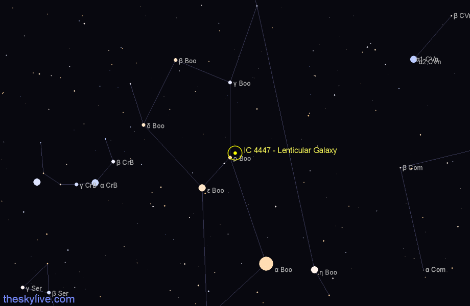 Finder chart IC 4447 - Lenticular Galaxy in Boötes star