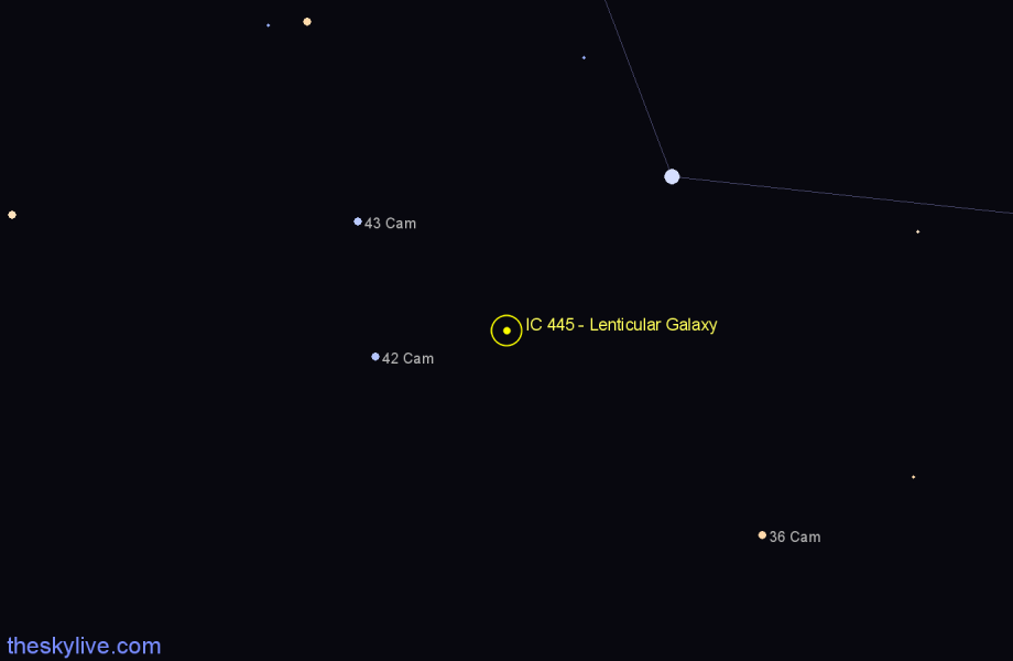 Finder chart IC 445 - Lenticular Galaxy in Camelopardalis star