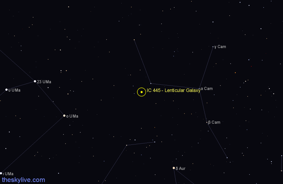 Finder chart IC 445 - Lenticular Galaxy in Camelopardalis star