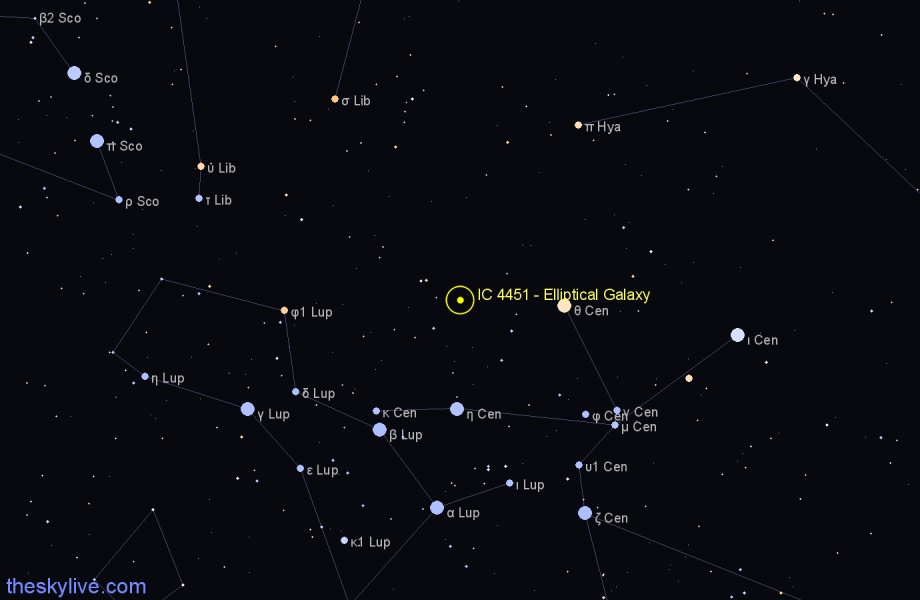 Finder chart IC 4451 - Elliptical Galaxy in Centaurus star