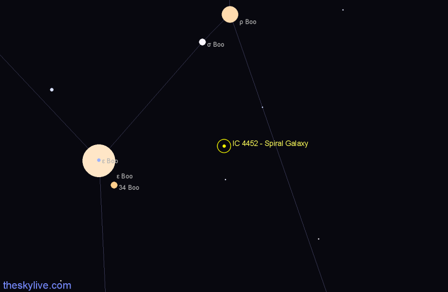 Finder chart IC 4452 - Spiral Galaxy in Boötes star