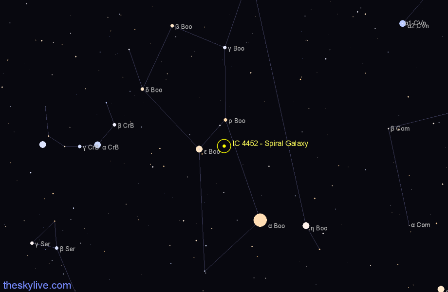 Finder chart IC 4452 - Spiral Galaxy in Boötes star