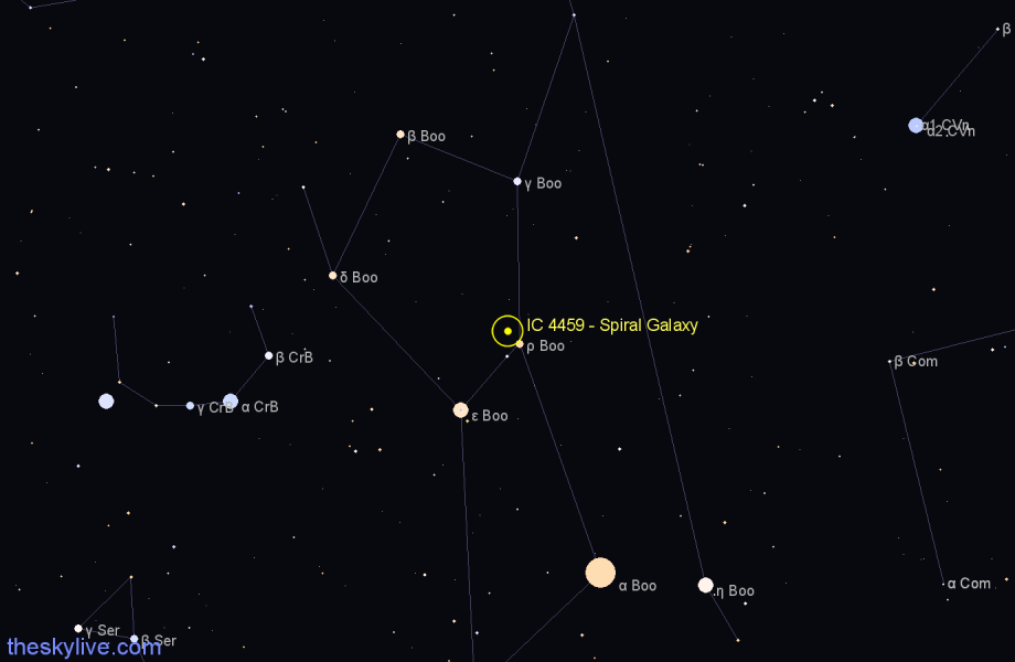 Finder chart IC 4459 - Spiral Galaxy in Boötes star