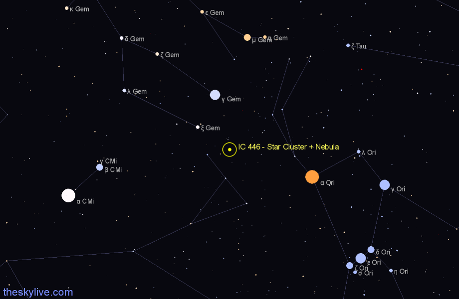 Finder chart IC 446 - Star Cluster + Nebula in Monoceros star