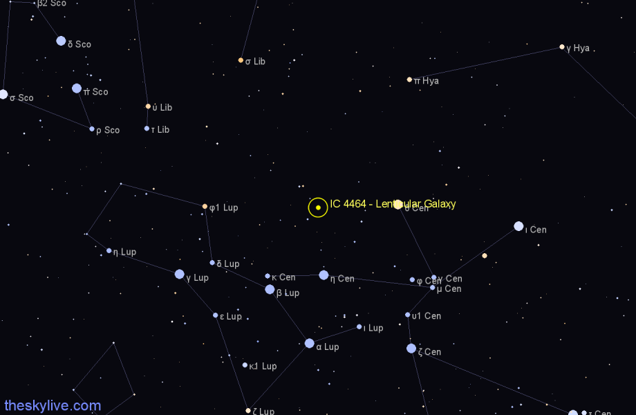 Finder chart IC 4464 - Lenticular Galaxy in Centaurus star