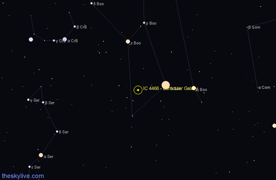 Finder chart IC 4466 - Lenticular Galaxy in Boötes star