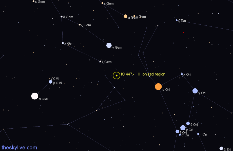Finder chart IC 447 - HII Ionized region in Monoceros star
