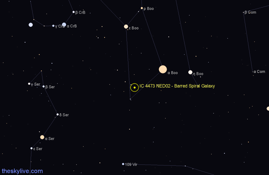 Finder chart IC 4473 NED02 - Barred Spiral Galaxy in Boötes star