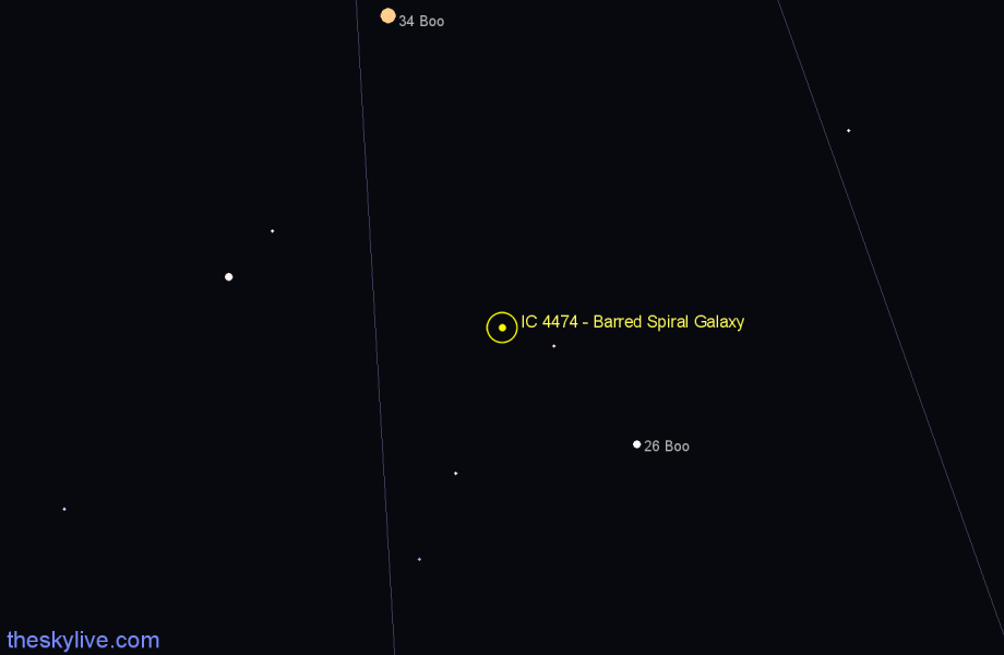 Finder chart IC 4474 - Barred Spiral Galaxy in Boötes star