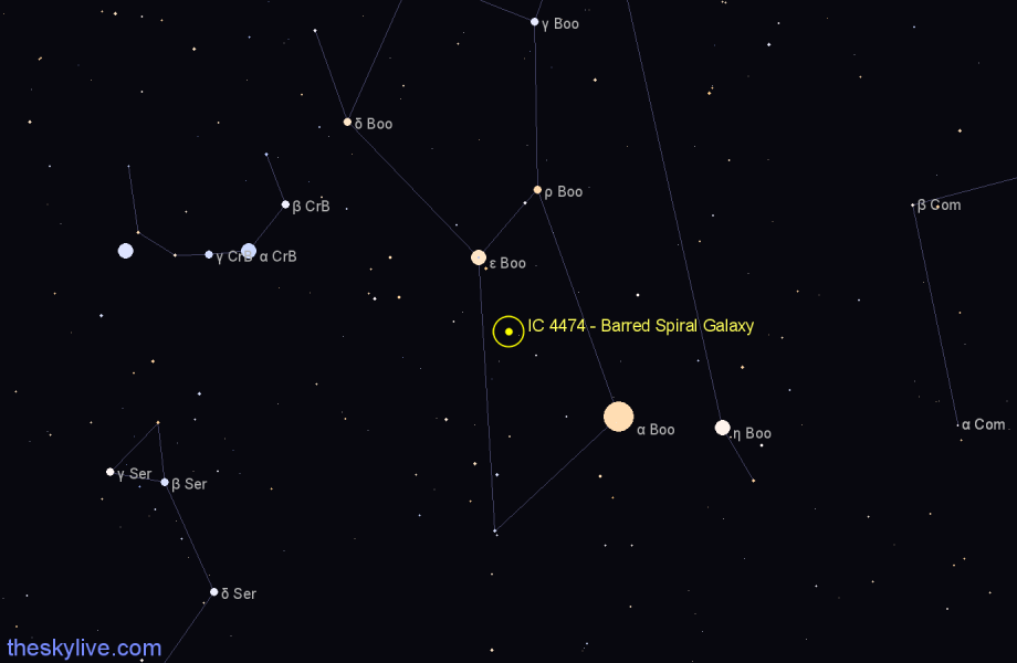 Finder chart IC 4474 - Barred Spiral Galaxy in Boötes star