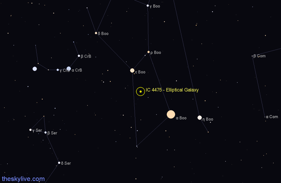Finder chart IC 4475 - Elliptical Galaxy in Boötes star