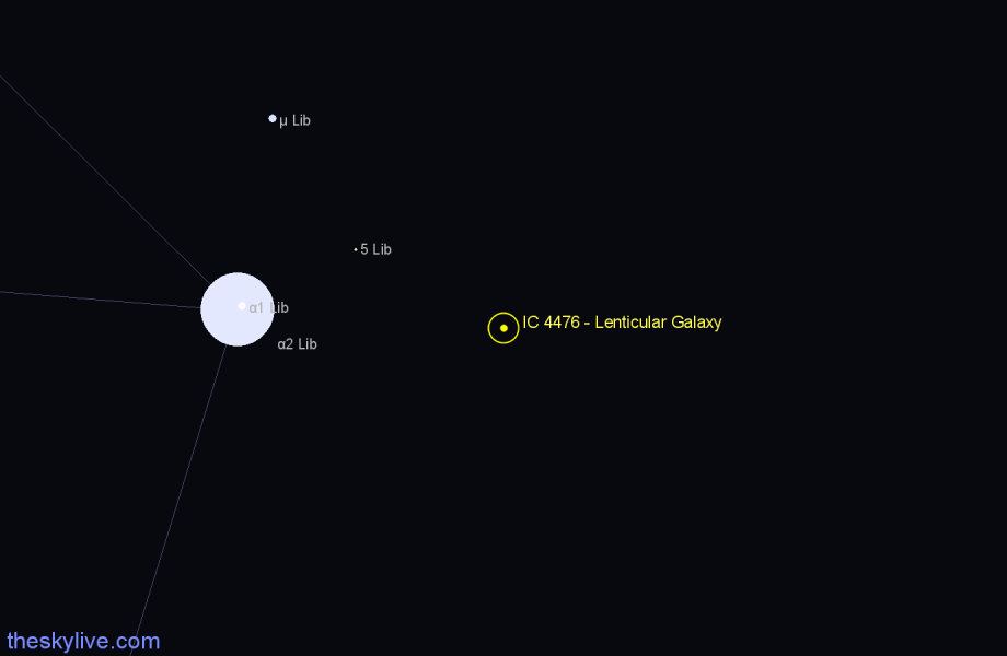 Finder chart IC 4476 - Lenticular Galaxy in Libra star