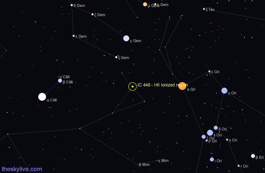 Finder chart IC 448 - HII Ionized region in Monoceros star